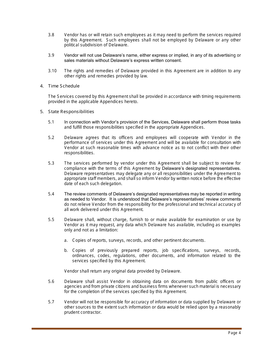 Sample Professional Services Agreement for Residential Habilitation, Day Program Services and / or Clinical Services - Delaware, Page 4