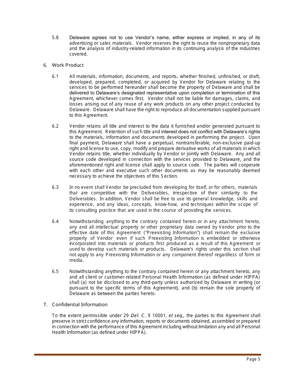 Sample Professional Services Agreement for Residential Habilitation, Day Program Services and / or Clinical Services - Delaware, Page 5