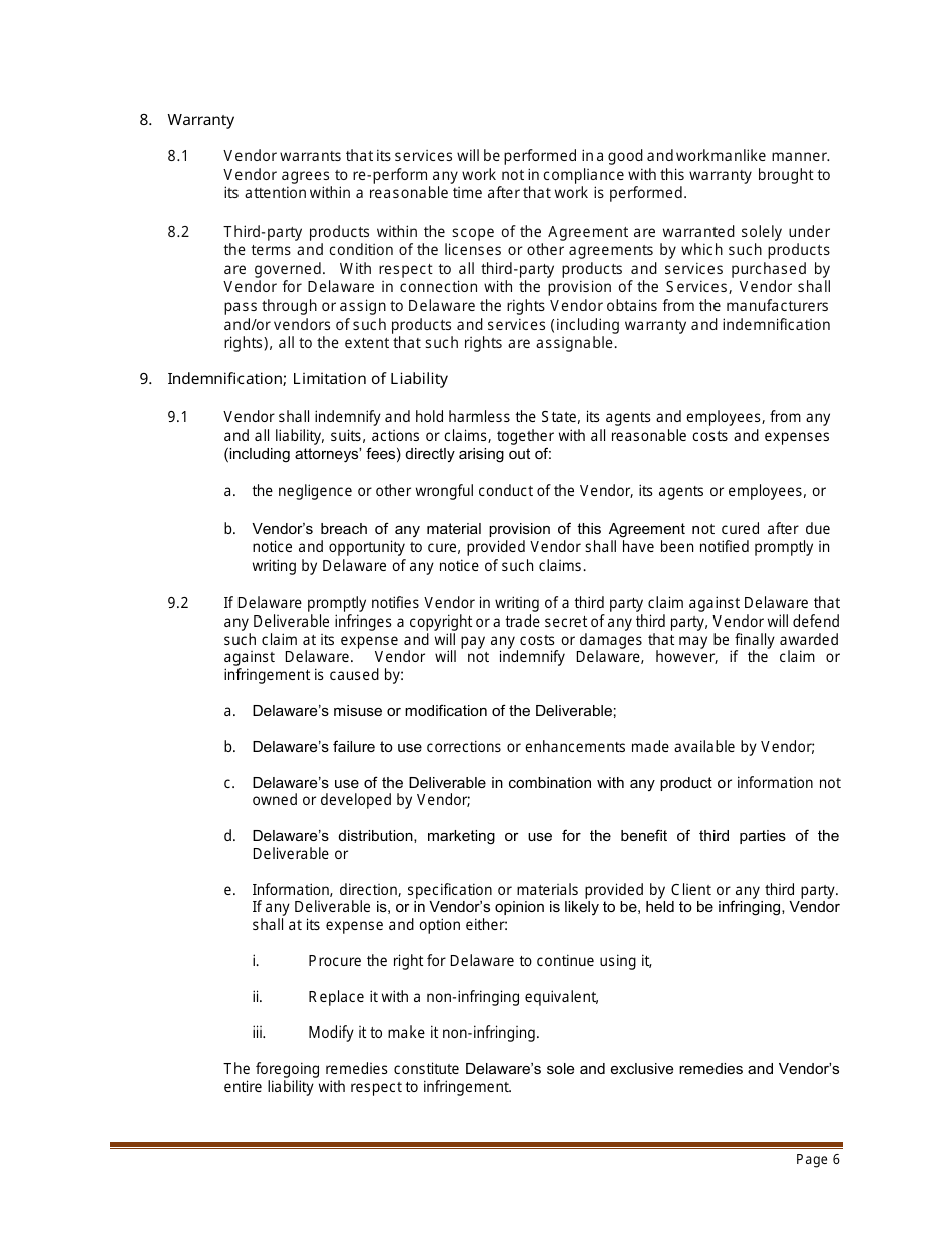 Sample Professional Services Agreement for Residential Habilitation, Day Program Services and / or Clinical Services - Delaware, Page 6