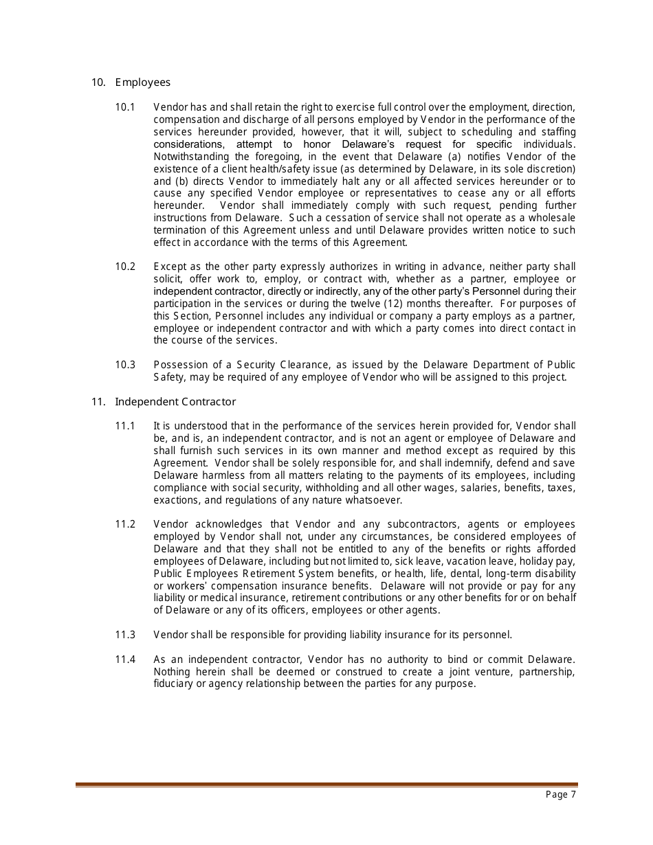 Sample Professional Services Agreement for Residential Habilitation, Day Program Services and / or Clinical Services - Delaware, Page 7
