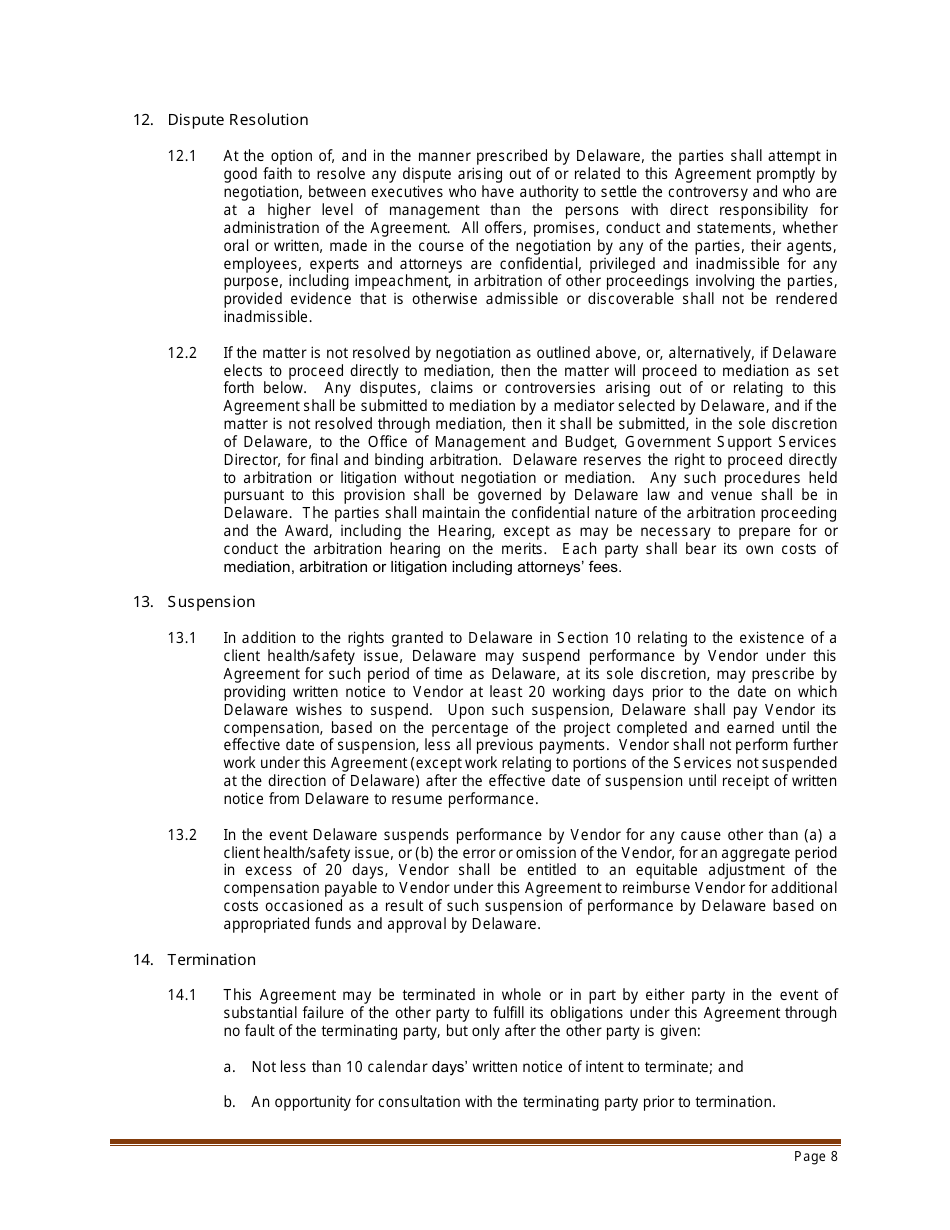 Sample Professional Services Agreement for Residential Habilitation, Day Program Services and / or Clinical Services - Delaware, Page 8