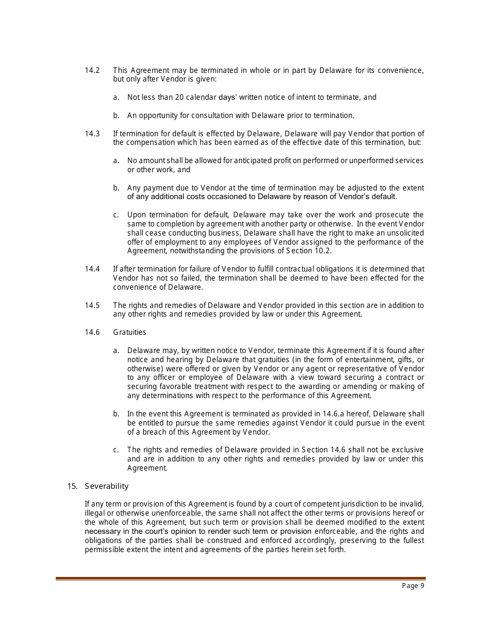 Sample Professional Services Agreement for Residential Habilitation, Day Program Services and / or Clinical Services - Delaware, Page 9