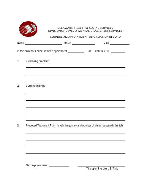 Counseling Appointment Information Record Form - Delaware