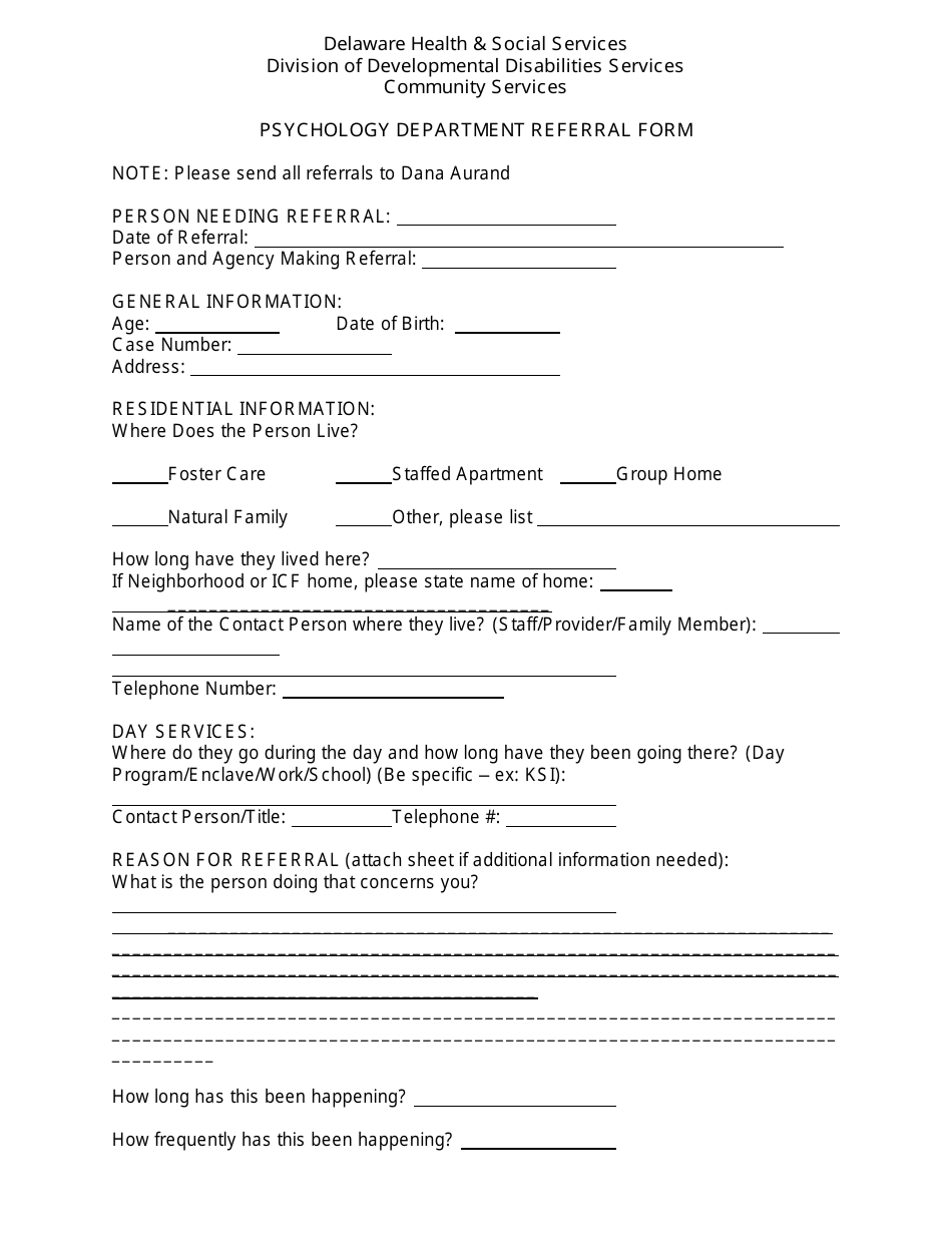 Psychology Department Referral Form - Delaware, Page 1