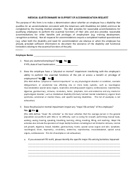 Document preview: Medical Questionnaire in Support of Accommodation Request - Delaware