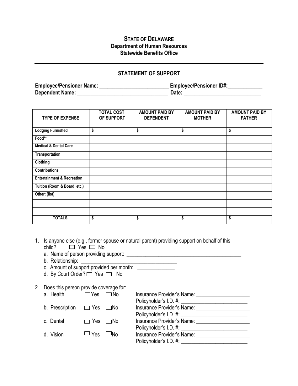 Delaware Statement Of Support Fill Out Sign Online And Download PDF delaware-statement-of-support-fill-out-sign-online-and-download-pdf