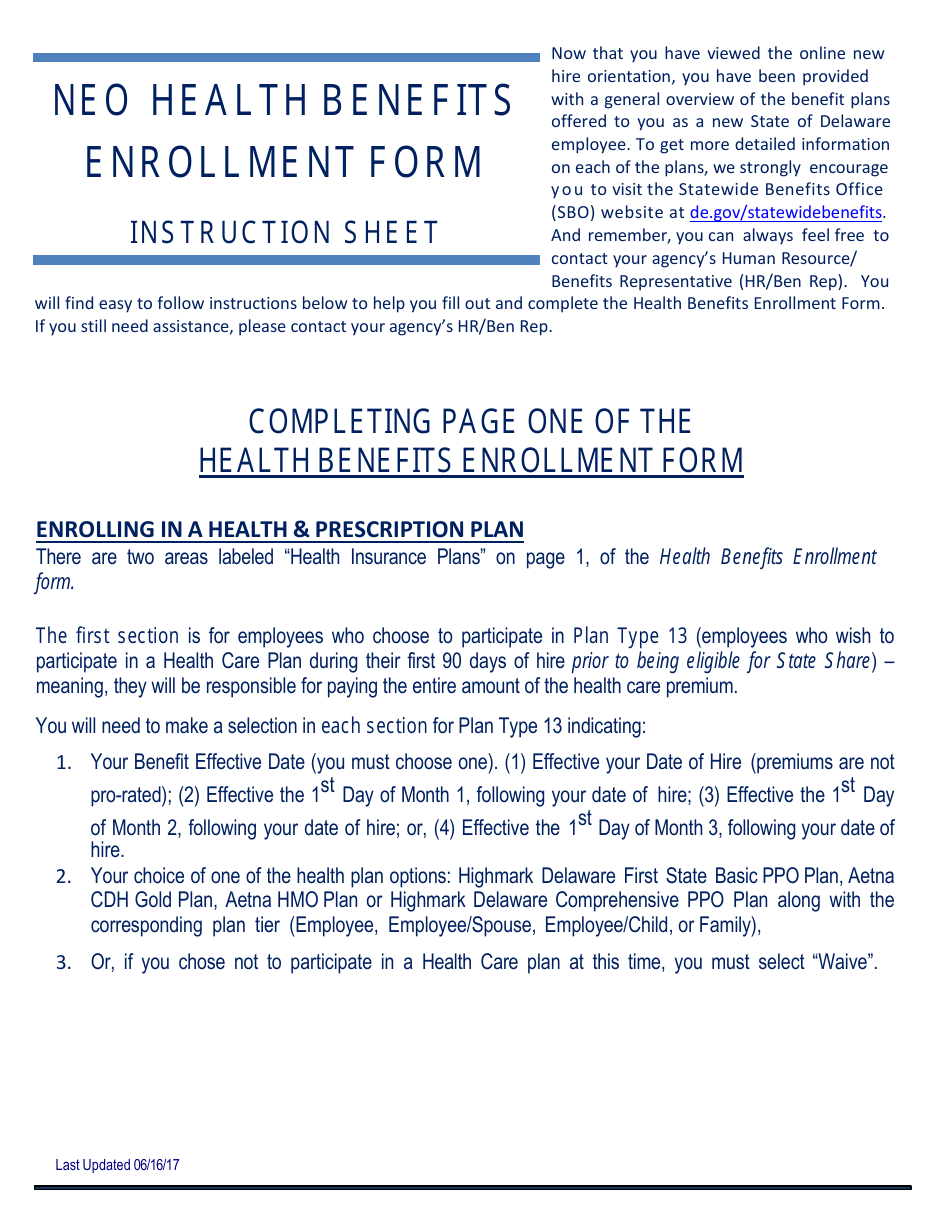 Health Benefits Enrollment Form - Delaware, Page 3
