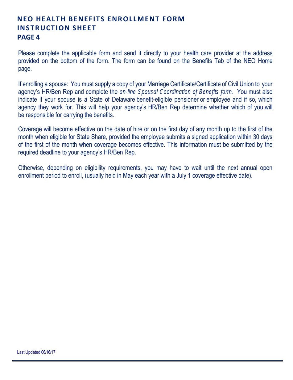 Health Benefits Enrollment Form - Delaware, Page 6