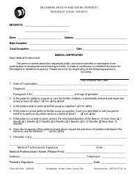 Form 184 &quot;Medical Certification Form&quot; - Delaware