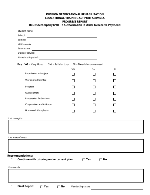 Educational/Training Support Services Progress Report Form - Delaware