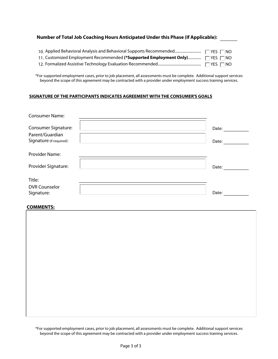 Consumer Placement, Job Coaching and Supported Employment Agreement Form - Delaware, Page 3