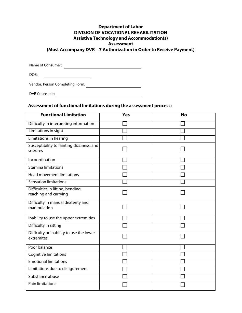 Assistive Technology and Accommodation(S) Assessment Form - Delaware, Page 1