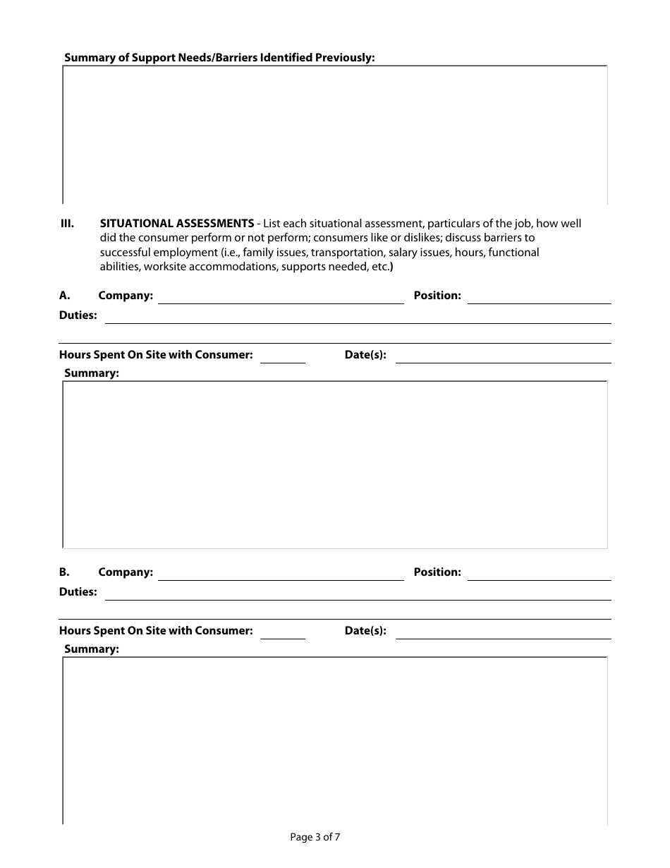Community Based Work Assessment Form - Delaware, Page 3