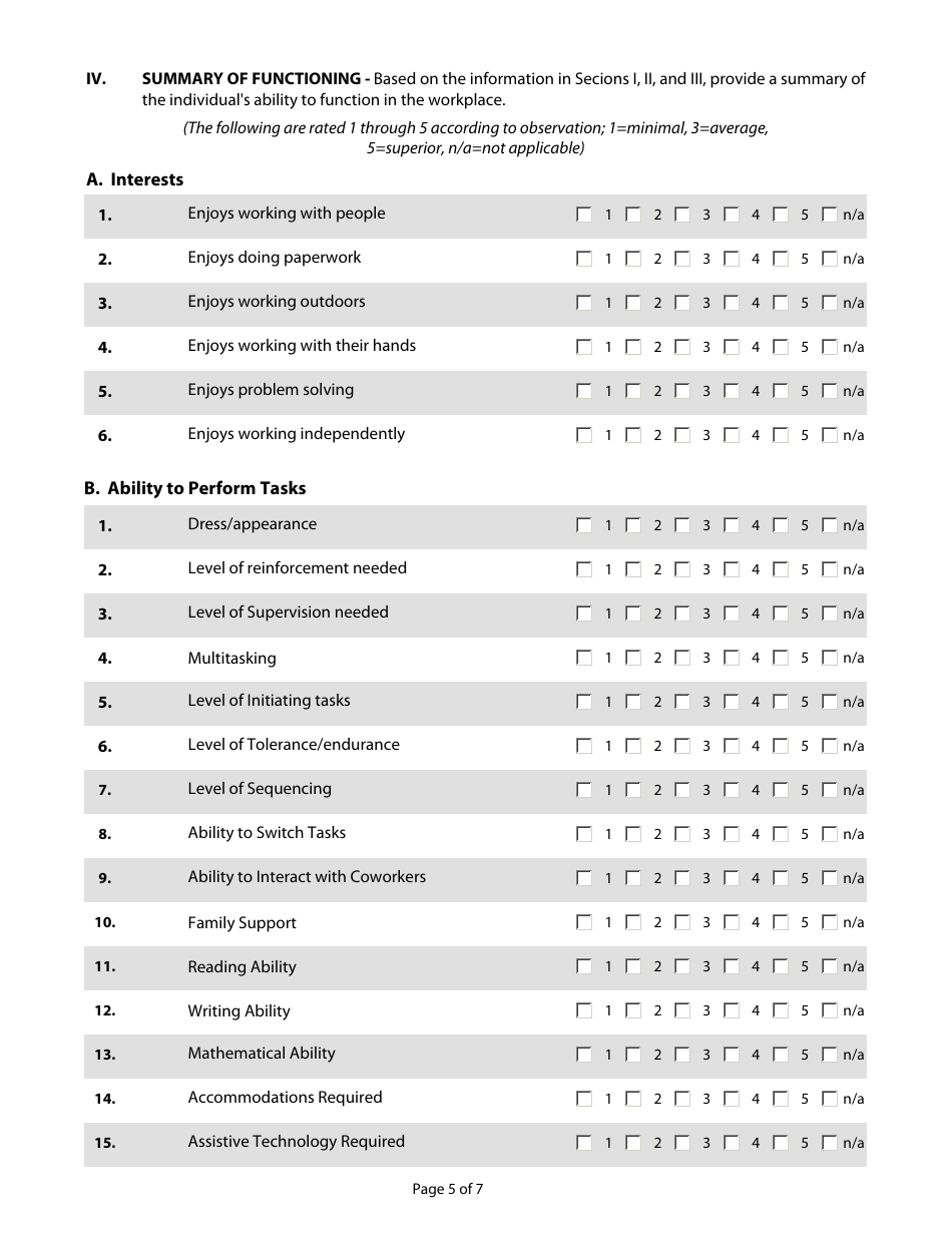 Community Based Work Assessment Form - Delaware, Page 5