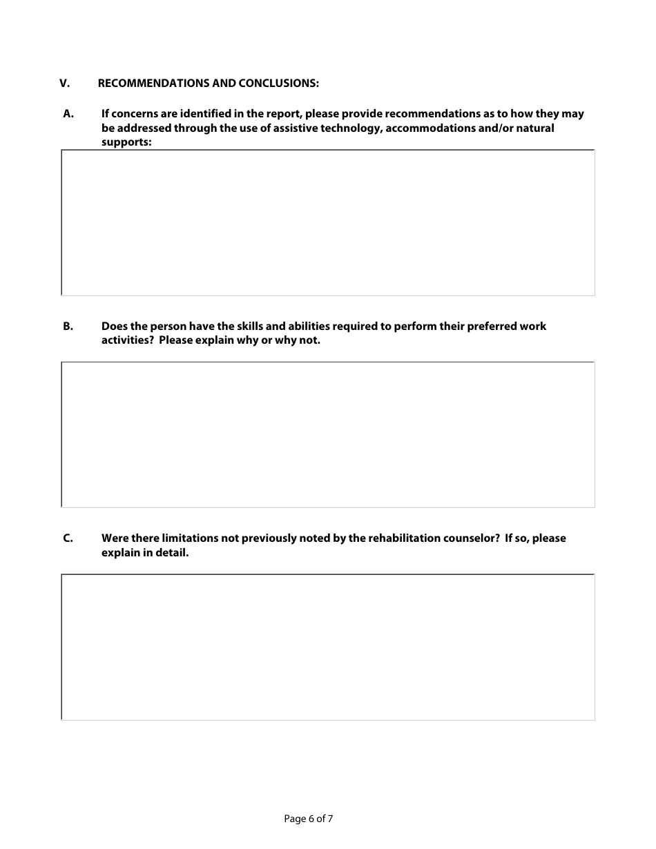 Community Based Work Assessment Form - Delaware, Page 6