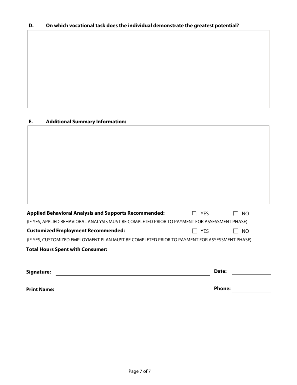 Community Based Work Assessment Form - Delaware, Page 7