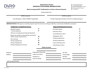 &quot;Dvr Job Placement - Coaching and Supported Employment Progress Report Form&quot; - Delaware