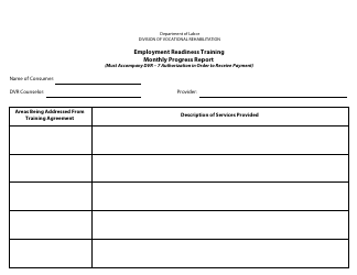 Monthly Progress Report Form - Employment Readiness Training - Delaware