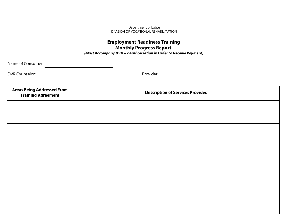 Monthly Progress Report Form - Employment Readiness Training - Delaware, Page 1
