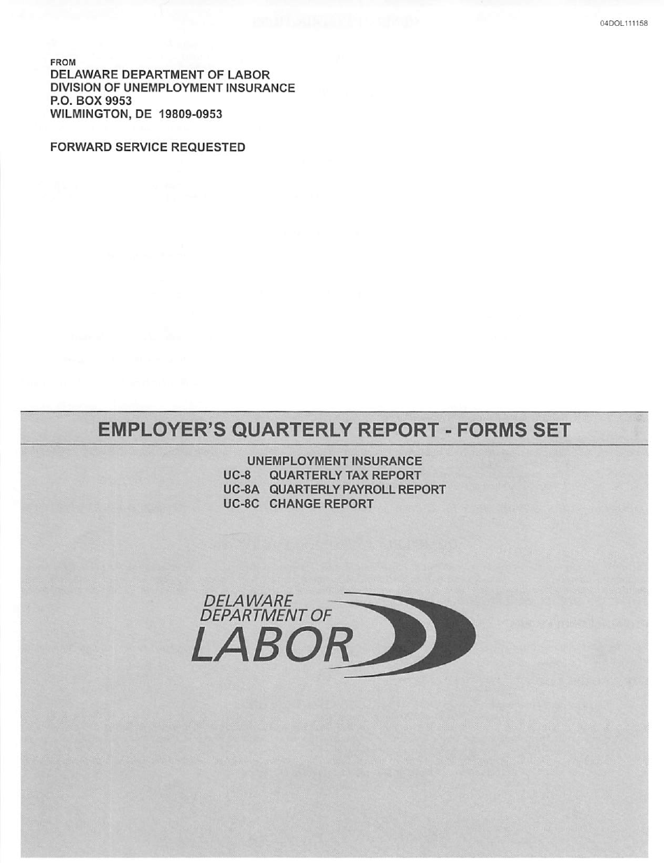 Form UC-8 Employers Quarterly Report Forms - Delaware, Page 1