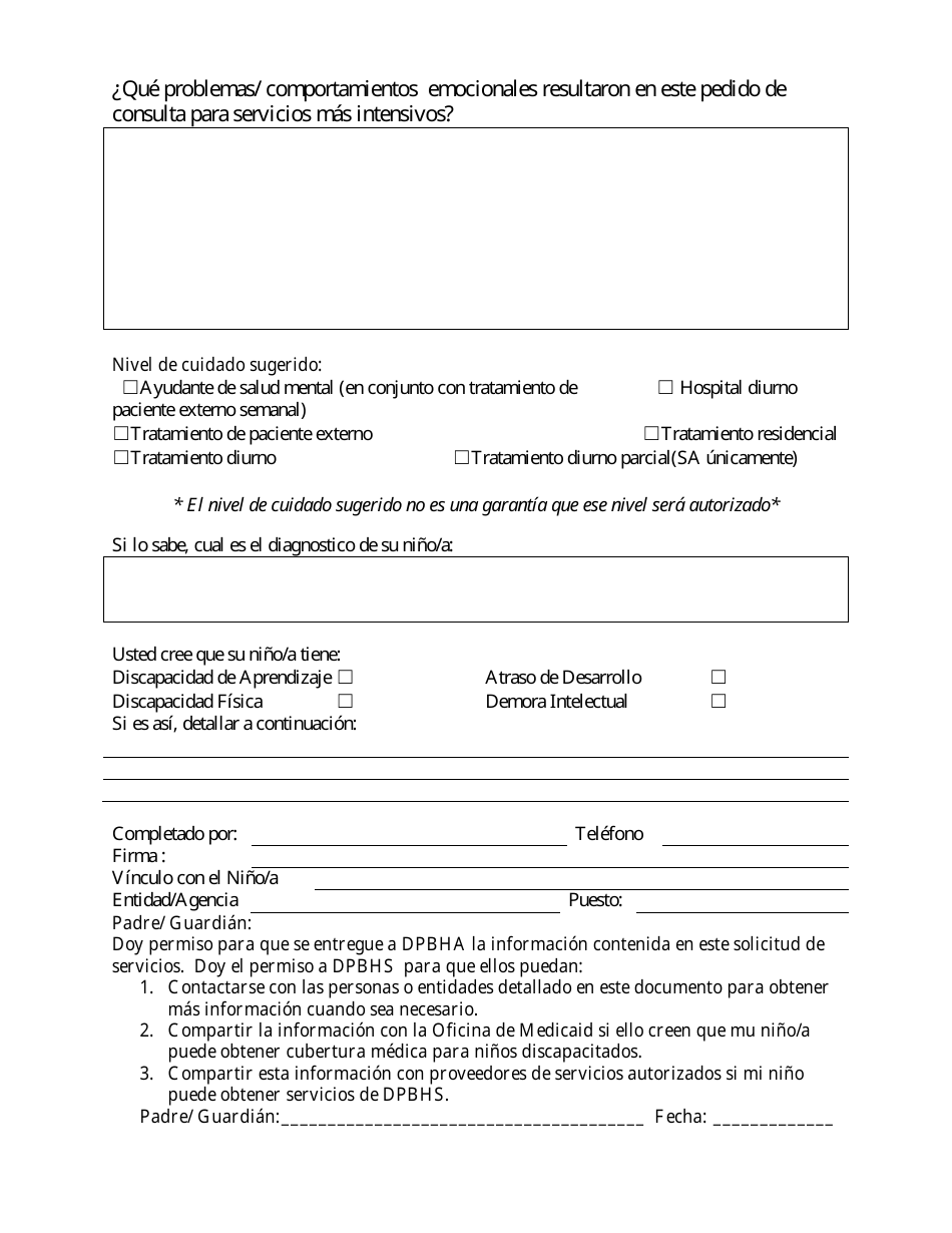Pedido De Consulta Para Servicios De Admision, Nivel De Servicios Mas Elevado - Delaware (Spanish), Page 4
