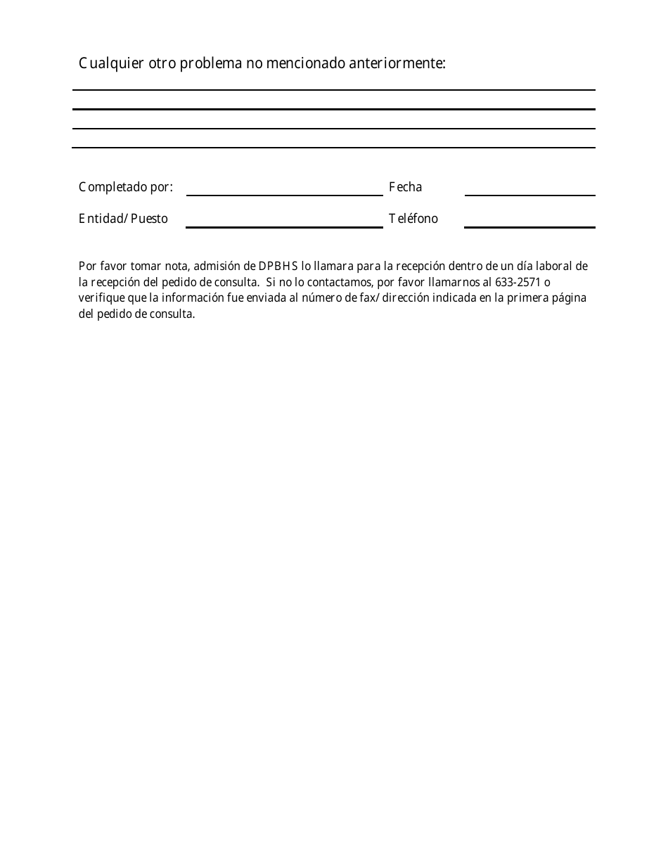 Pedido De Consulta Para Servicios De Admision, Nivel De Servicios Mas Elevado - Delaware (Spanish), Page 9