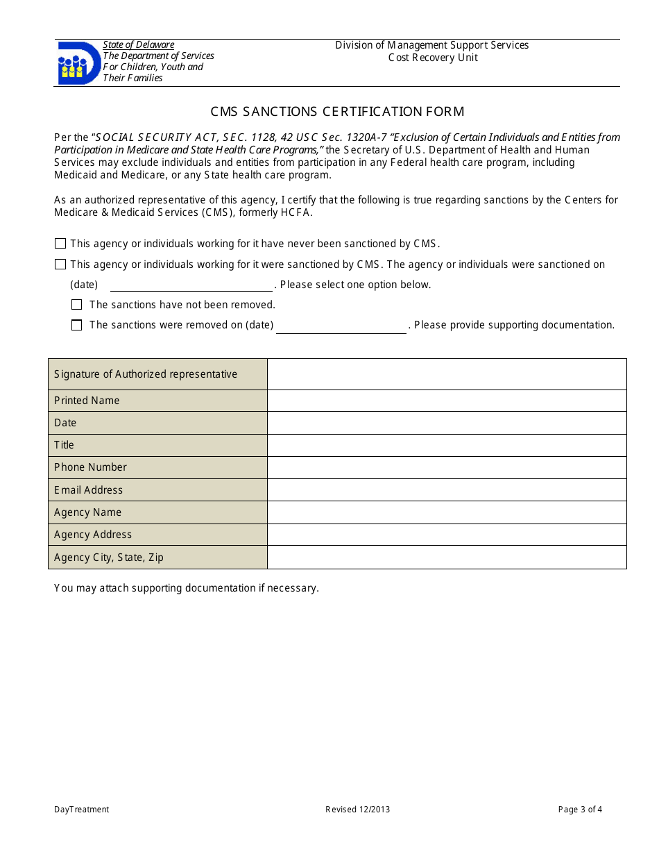 Rate Certification Form - Day Treatment - Delaware, Page 3
