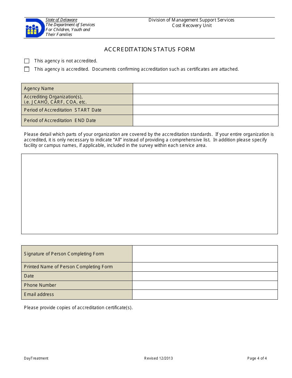 Rate Certification Form - Day Treatment - Delaware, Page 4