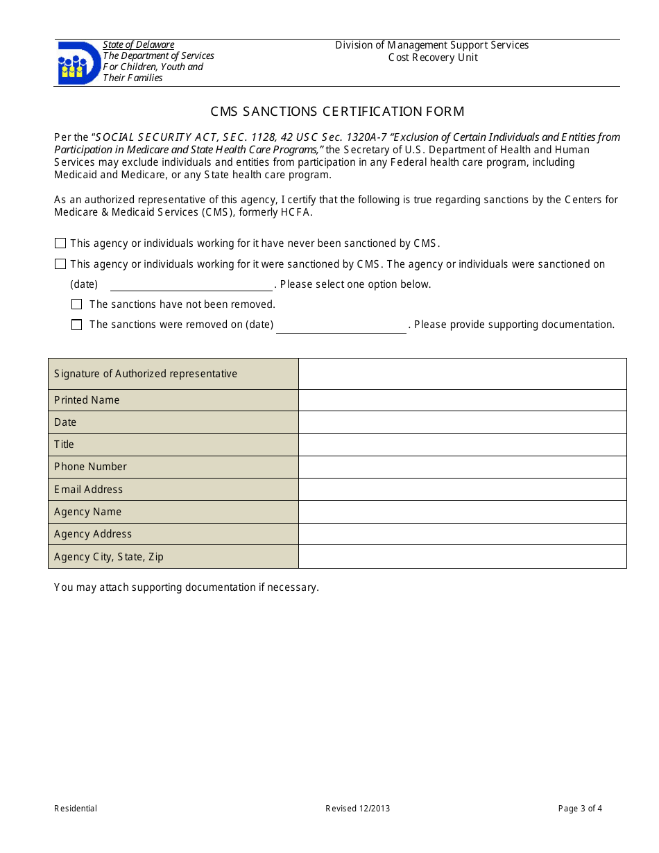 Rate Certification Form - Residential - Delaware, Page 3