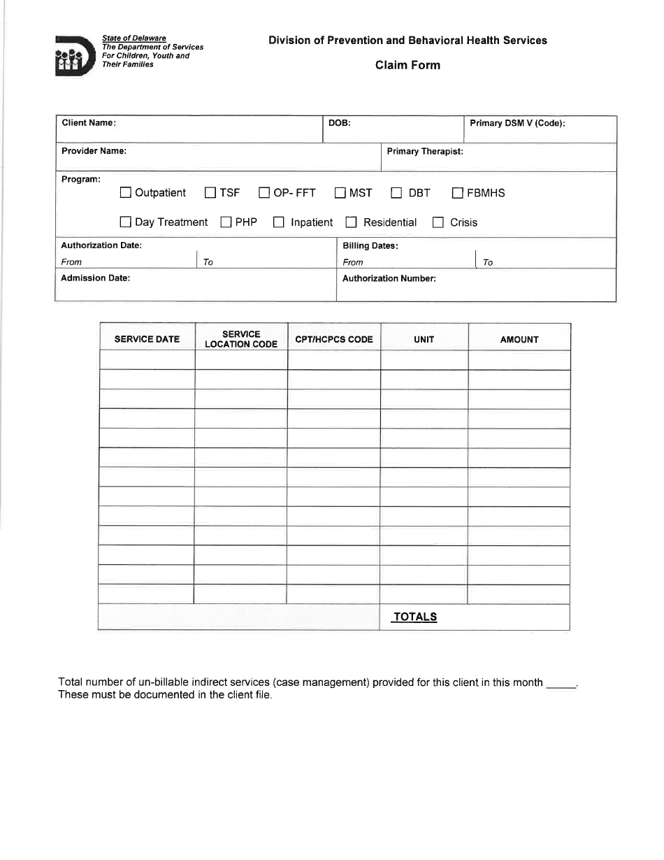 Claim Form - Delaware, Page 1