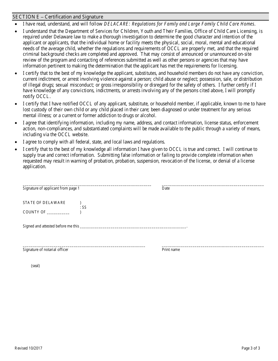 Family Child Care Home Renewal License Application Form - Delaware, Page 3