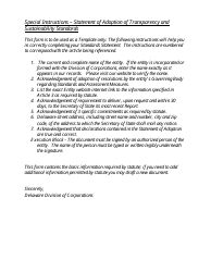 Statement of Adoption of Transparency and Sustainability Standards - Delaware, Page 2