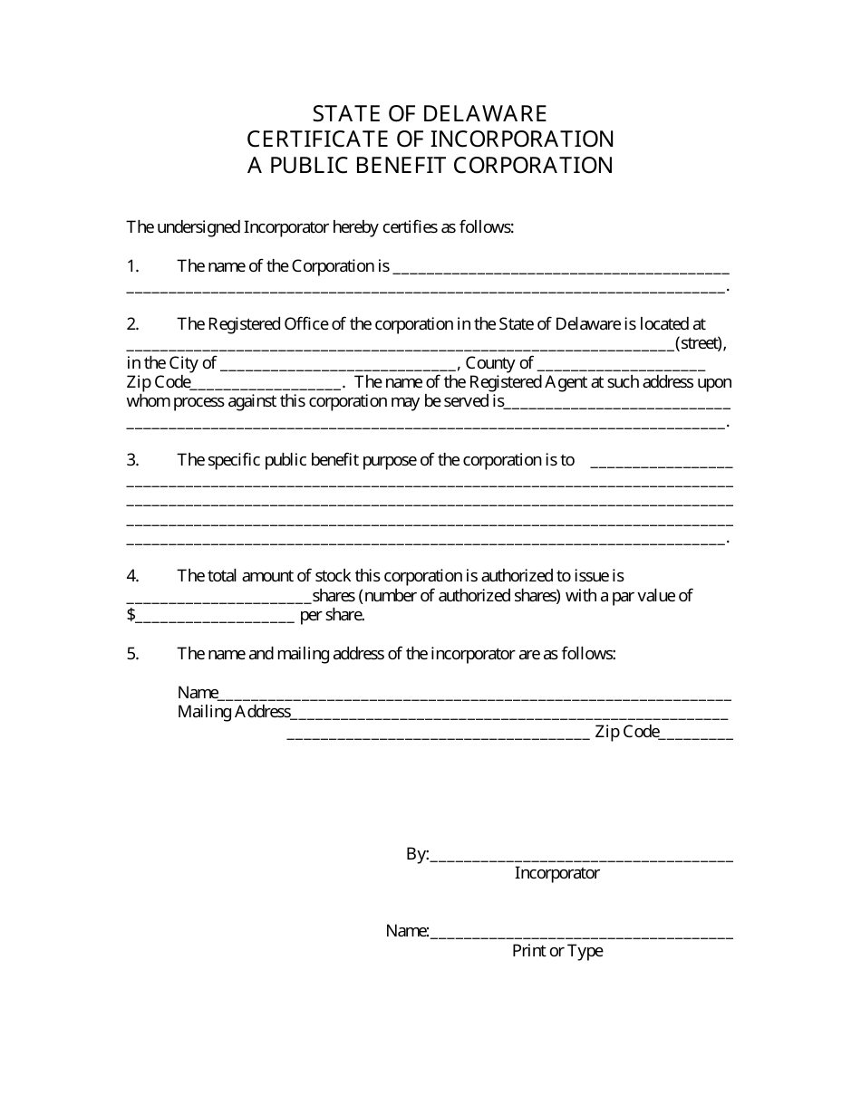 Certificate of Incorporation for a Public Benefit Corporation - Delaware, Page 3