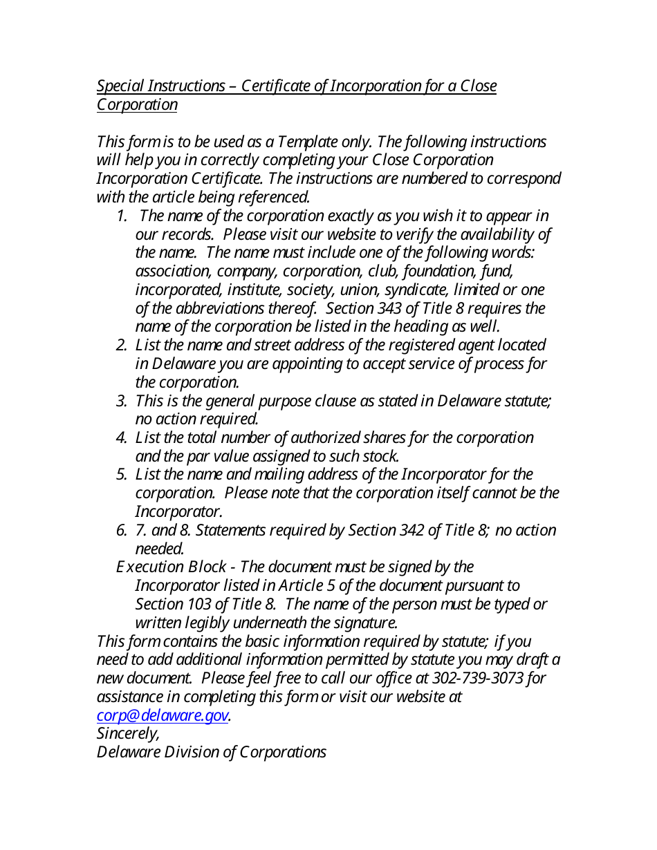 Certificate of Incorporation for Close Corporation - Delaware, Page 2