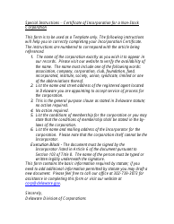 Certificate of Incorporation for Non-stock Corporation - Delaware, Page 2