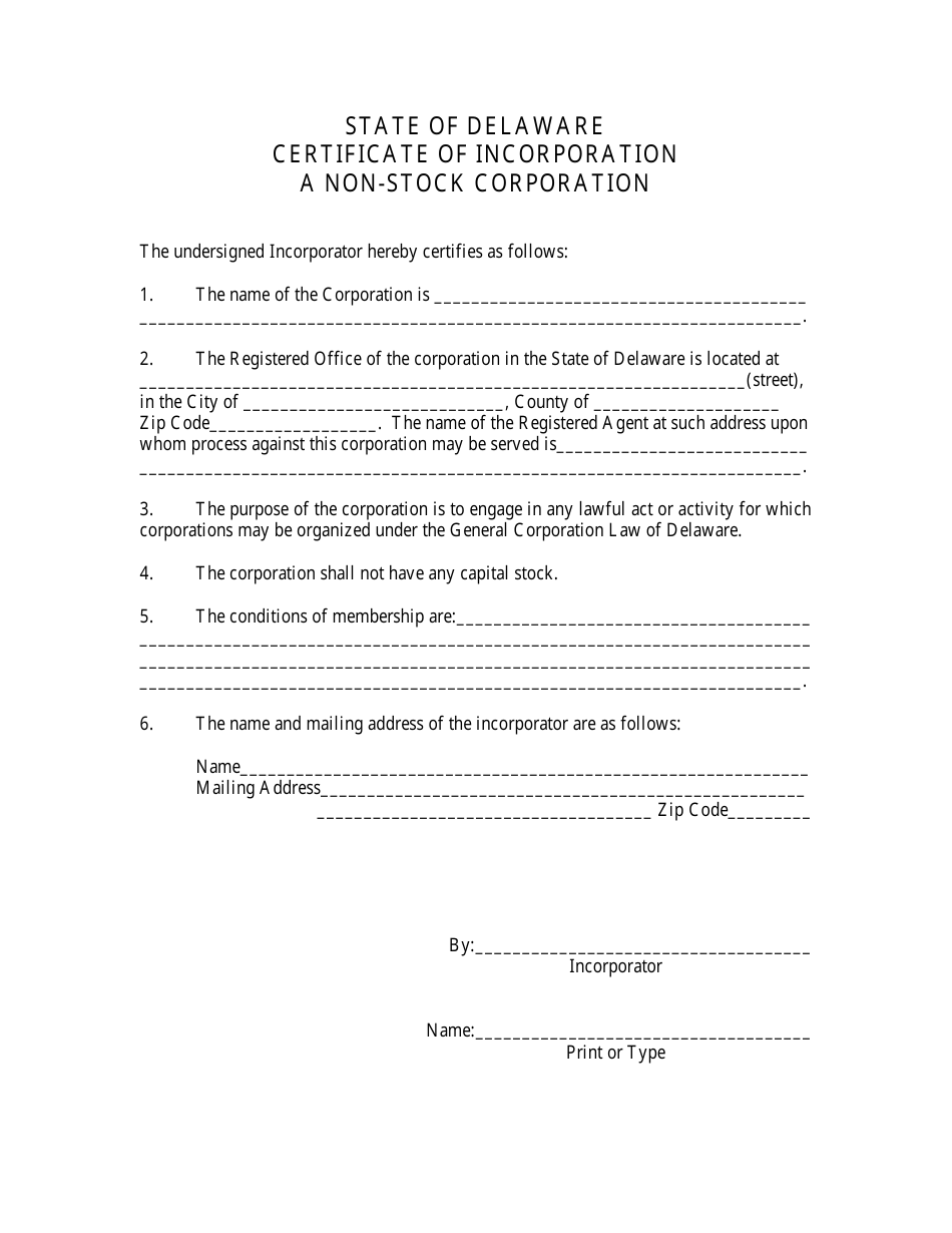 Certificate of Incorporation for Non-stock Corporation - Delaware, Page 3