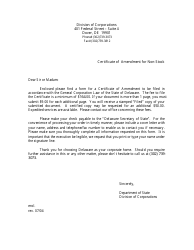 Certificate of Amendment for Non-stock - Delaware