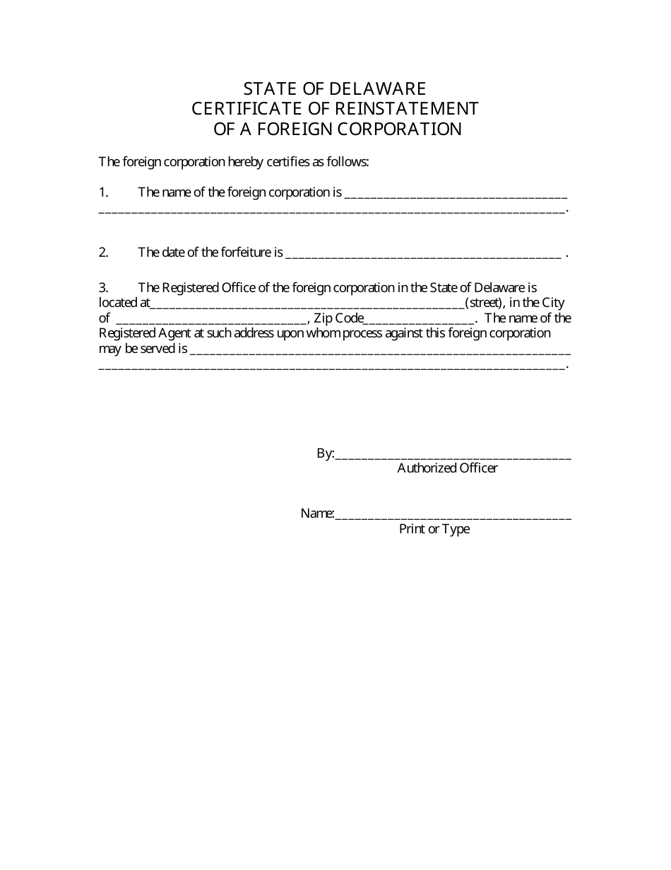 Certificate of Reinstatement of Foreign Corporation - Delaware, Page 3