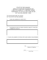&quot;Application for Transfer of Reservation of Limited Liability Company Name&quot; - Delaware, Page 2