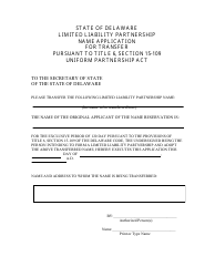 Application for Transfer of Limited Liability Partnership Name - Delaware, Page 2