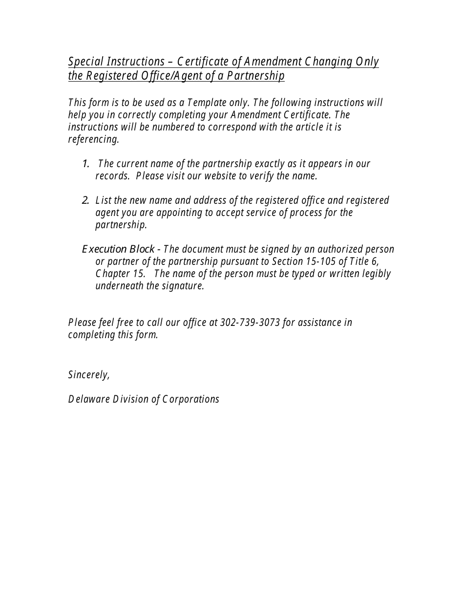 Certificate of Amendment Changing Only the Registered Office / Agent of Partnership - Delaware, Page 2