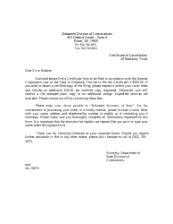 Certificate of Cancellation of Statutory Trust - Delaware