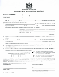 Form MV195 &quot;Certificate of Repossession and Sale&quot; - Delaware