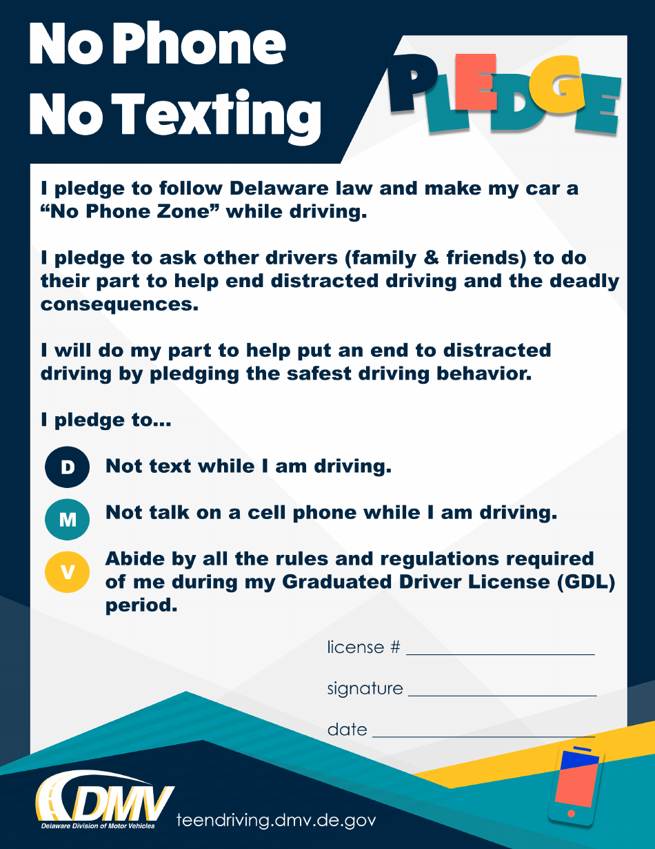 No Phone No Texting Pledge - Delaware, Page 1