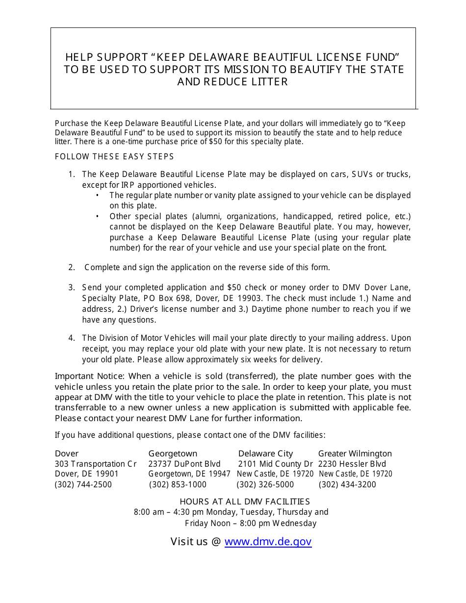Application for the Keep Delaware Beautiful License Plate - Delaware, Page 2