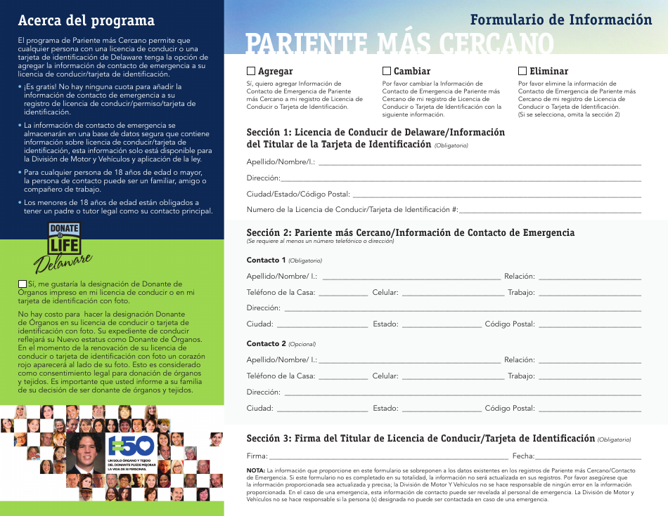 Formulario De Informacion De Contacto De Emergencia - Delaware (Spanish), Page 2