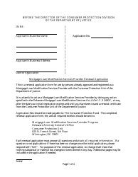 Mortgage Loan Modification Services Provider Renewal Application Form - Delaware