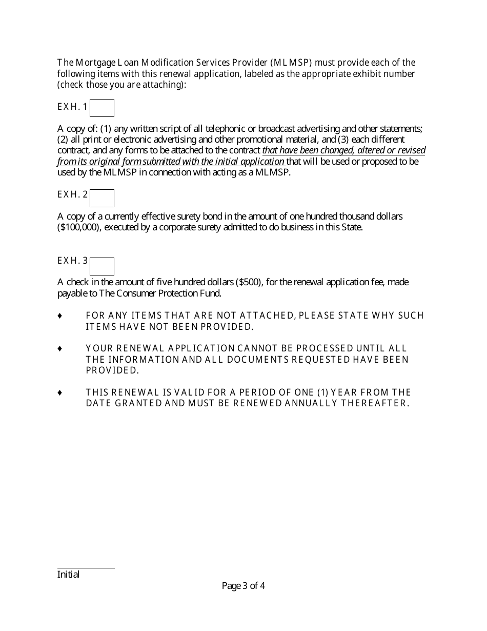 Mortgage Loan Modification Services Provider Renewal Application Form - Delaware, Page 3