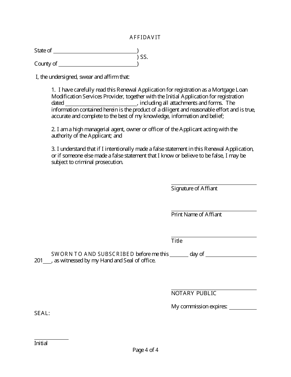 Mortgage Loan Modification Services Provider Renewal Application Form - Delaware, Page 4