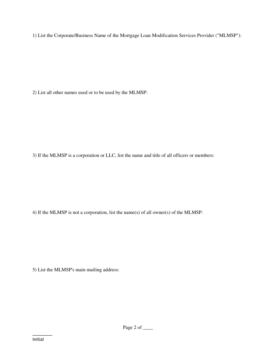 Mortgage Loan Modification Services Provider Registration Application Form - Delaware, Page 2